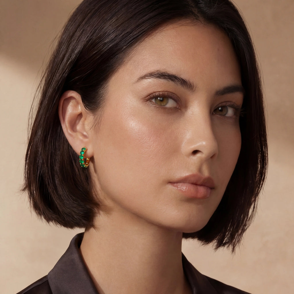 Emerald Huggie Hoops