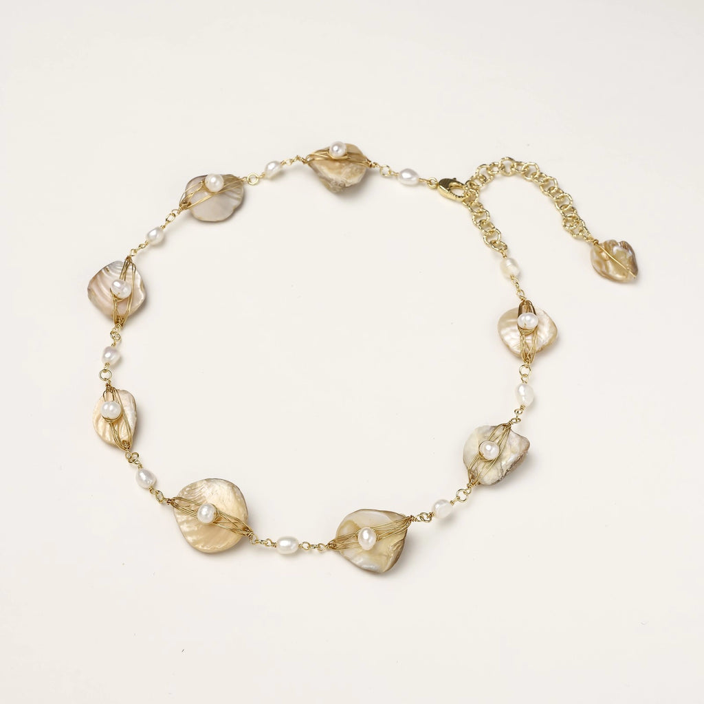 Golden Leaf Pearl Necklace